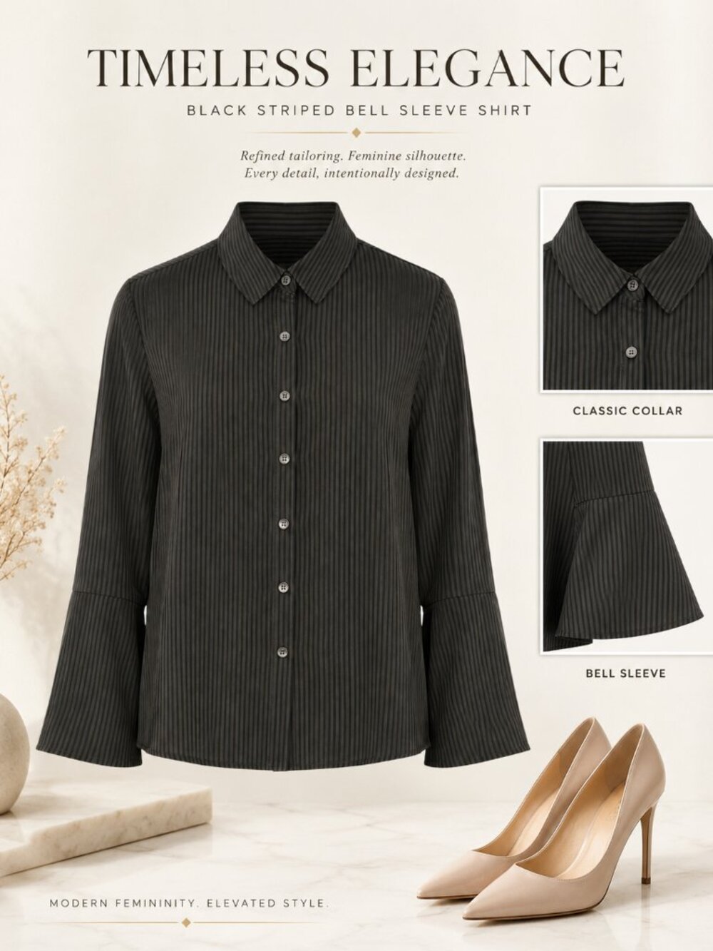 For The Republic Black Striped Button Up Shirt Size M NWT Career Work Office